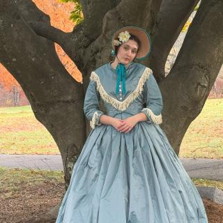 Lila in her reproduction transformation gown and day bodice.